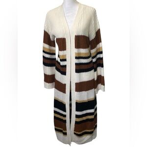 RUE21 Women's size XS Knit Cardigan Stripes Open Front Earthy Neutral Long